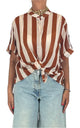 Off-On - Camicia mussola a righe - Burro/Coccio