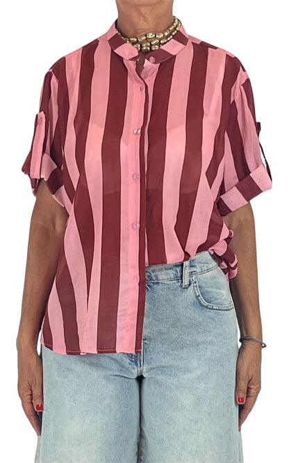 Off-On - Camicia mussola a  righe - Rosa/Magenta