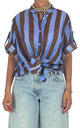 Off-On - Camicia mussola a righe - Jeans/Moro
