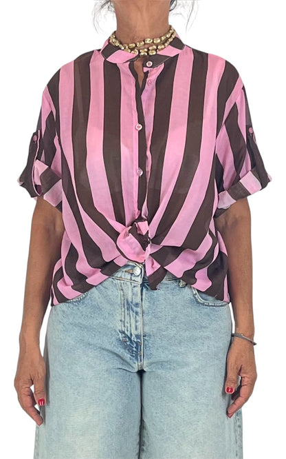 Off-On - Camicia mussola a righe - Rosa/Moro