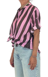 Off-On - Camicia mussola a righe - Rosa/Moro