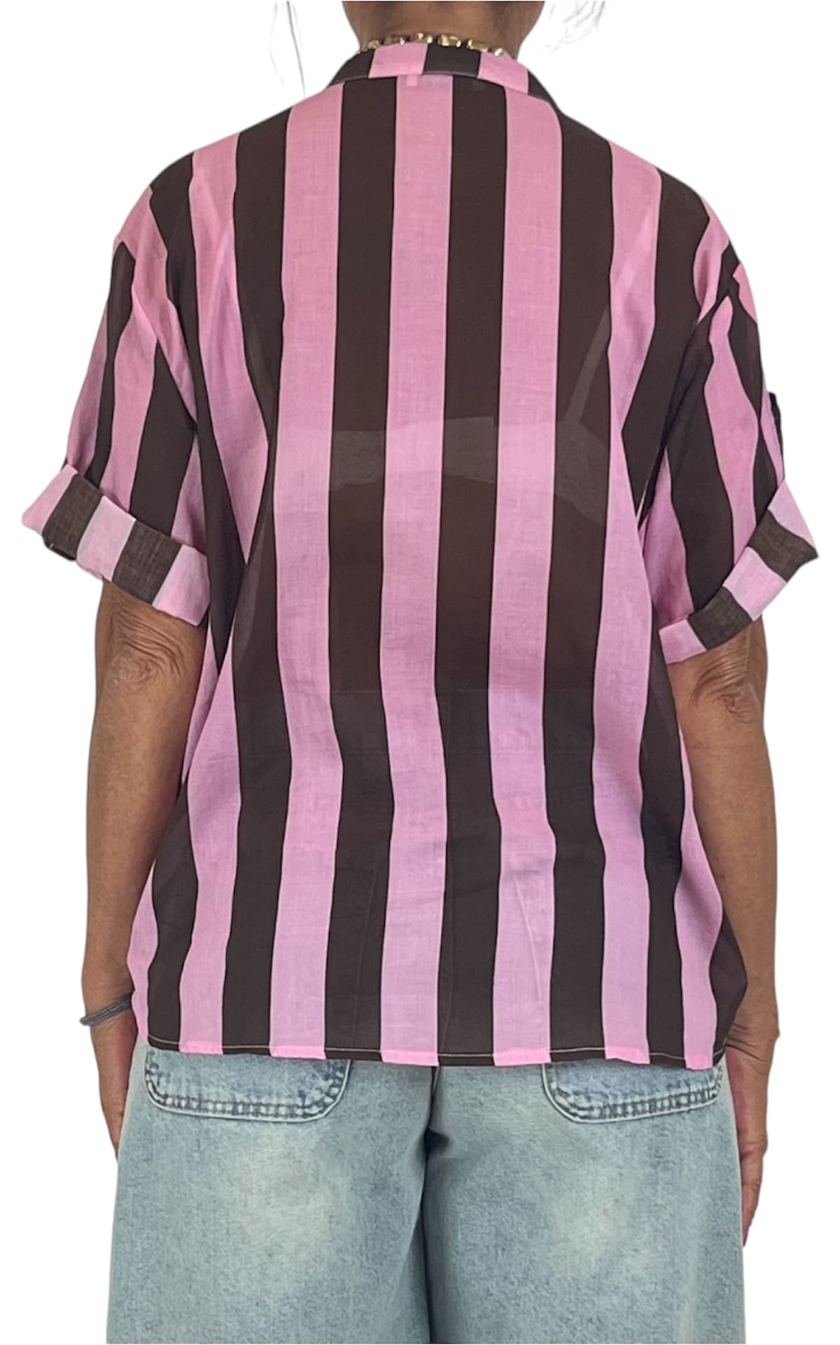 Off-On - Camicia mussola a righe - Rosa/Moro