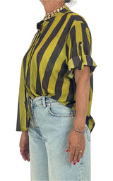 Off-On - Camicia mussola a righe - Moro/Senape