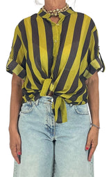 Off-On - Camicia mussola a righe - Moro/Senape
