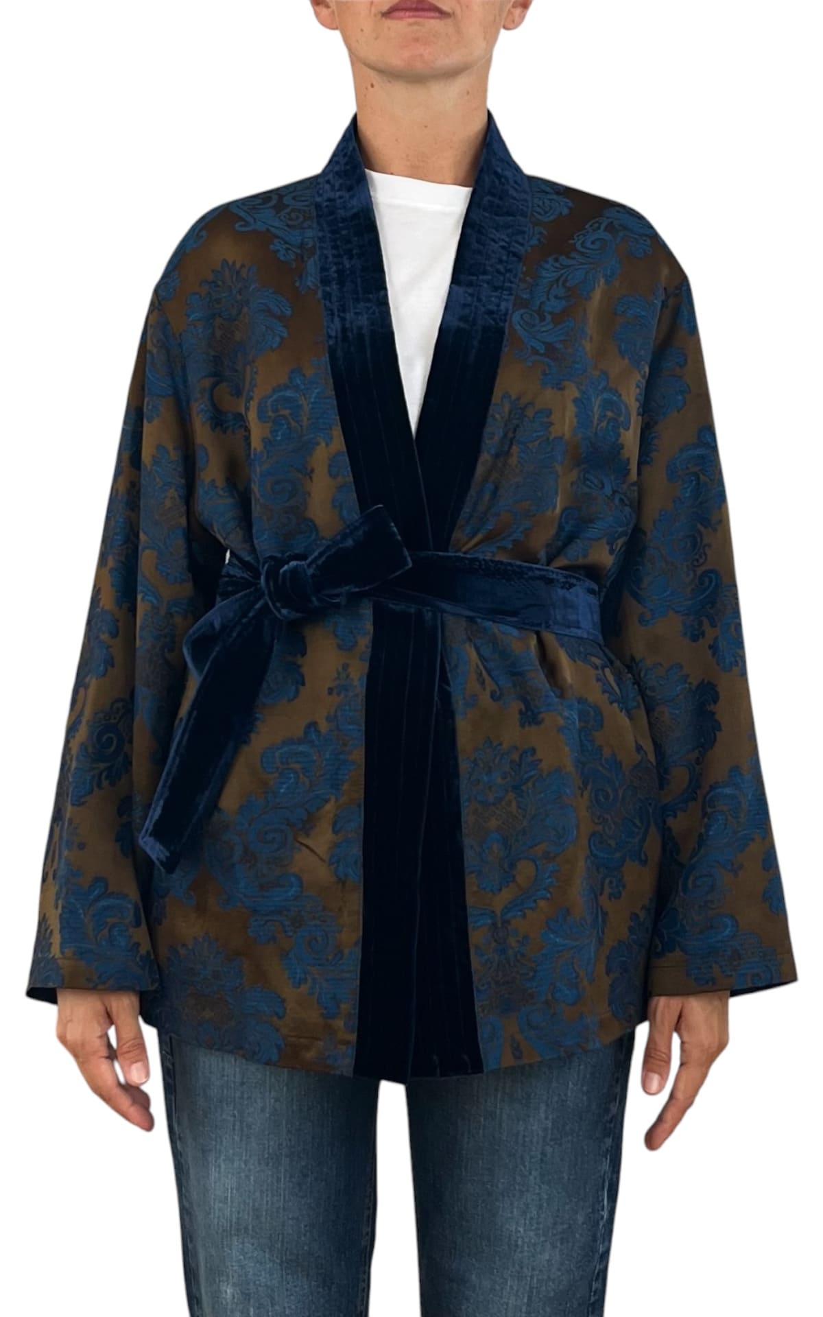 Wu'Side - Kimono corto damascato - Blu/Moro