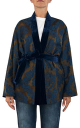 Wu'Side - Kimono corto damascato - Blu/Moro