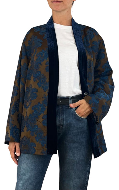 Wu'Side - Kimono corto damascato - Blu/Moro