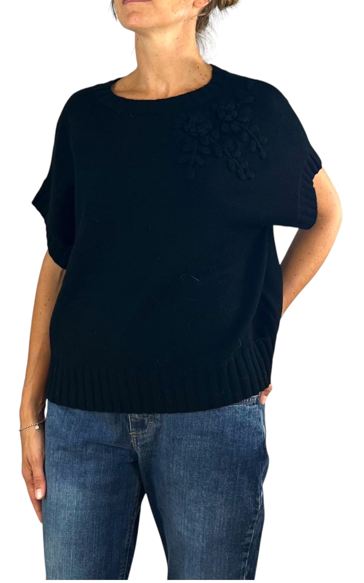 Initial - Gilet fiore - Nero