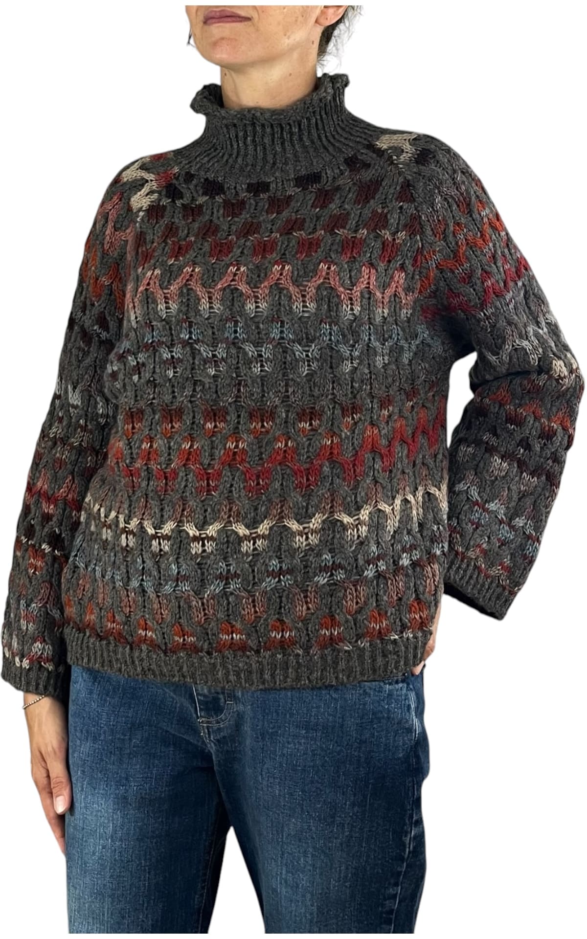 Flaminia G. - Maglia intarsi multicolor - Tortora