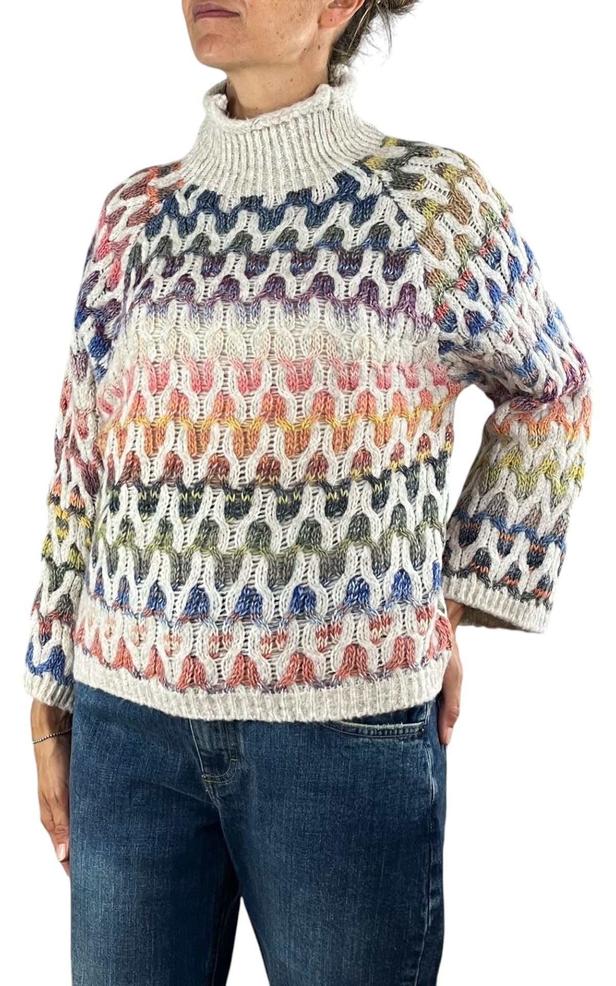 Flaminia G. - Maglia intarsi multicolor - Burro
