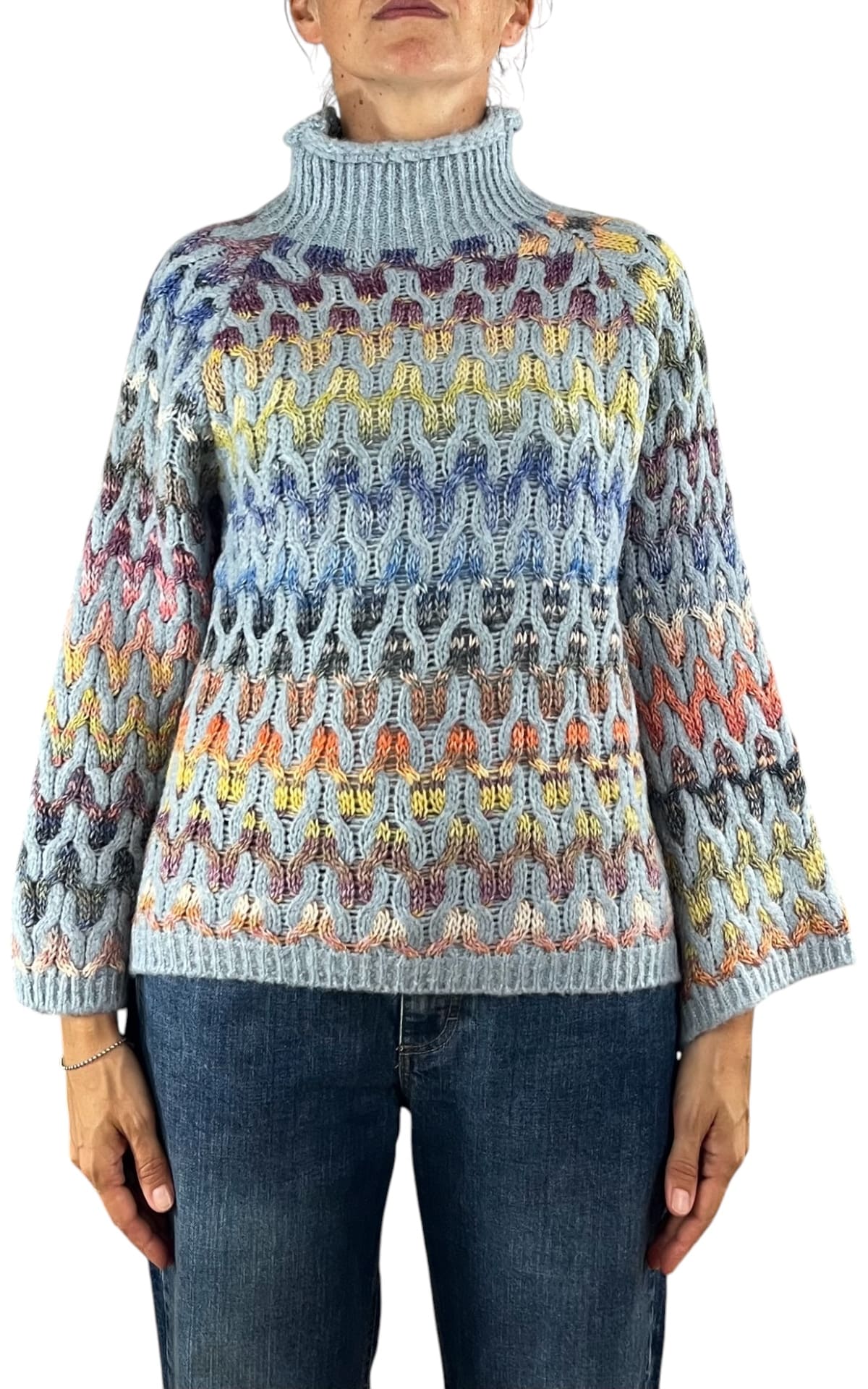 Flaminia G. - Maglia intarsi multicolor - Celeste