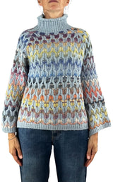 Flaminia G. - Maglia intarsi multicolor - Celeste