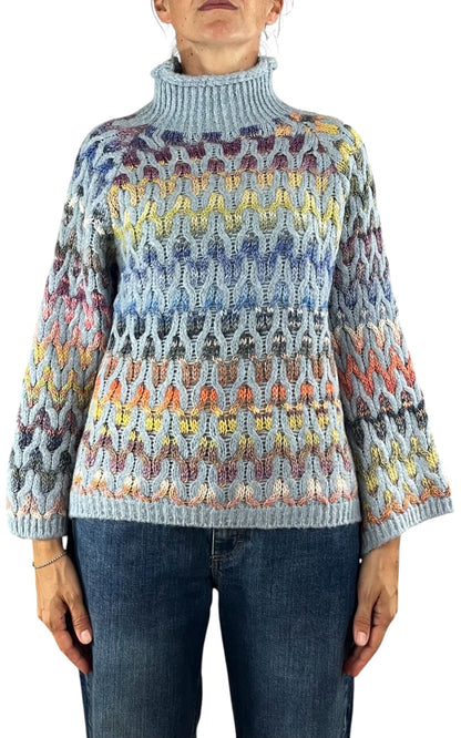 Flaminia G. - Maglia intarsi multicolor - Celeste