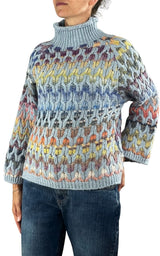 Flaminia G. - Maglia intarsi multicolor - Celeste