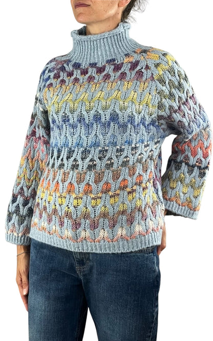 Flaminia G. - Maglia intarsi multicolor - Celeste