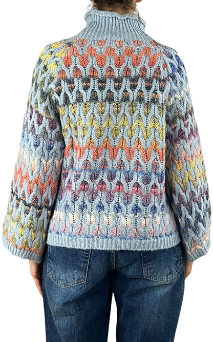 Flaminia G. - Maglia intarsi multicolor - Celeste