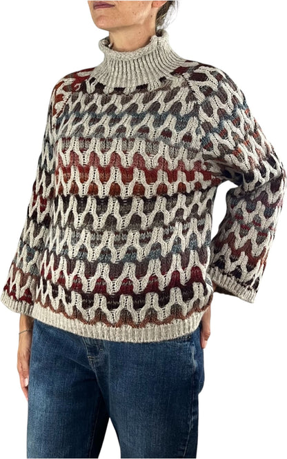 Flaminia G. - Maglia intarsi multicolor - Beige