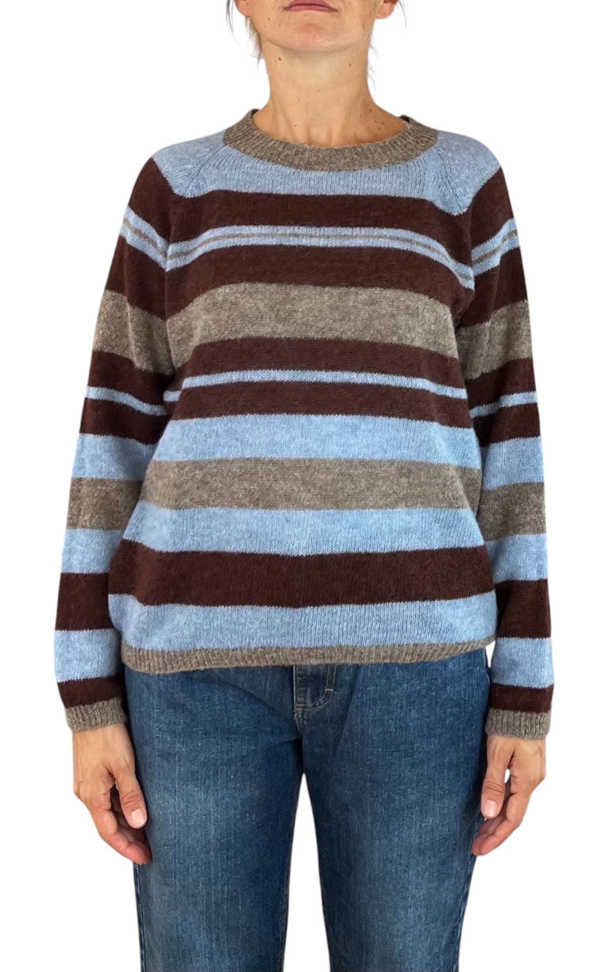 Off-On - Maglia in alpaca rigata - Celeste