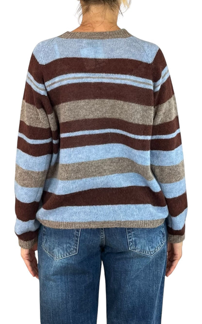 Off-On - Maglia in alpaca rigata - Celeste
