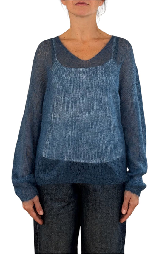 Initial - Maglia mohair V - Azzurro