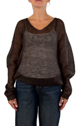 Initial - Maglia mohair V - Marrone