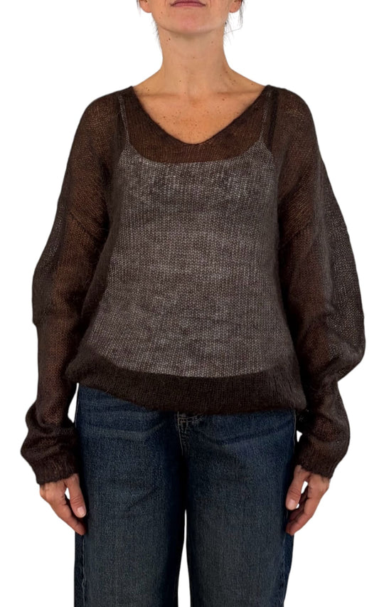 Initial - Maglia mohair V - Marrone