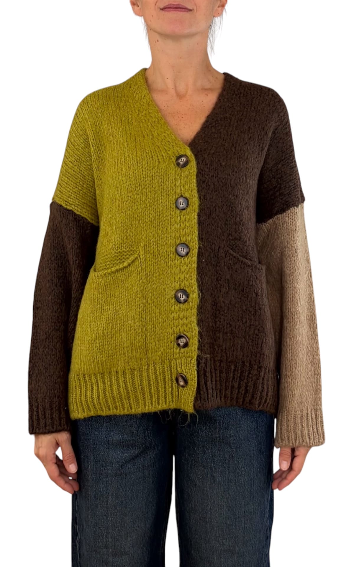 Off-on - Cardigan 3 colori - Lime / moro / beige