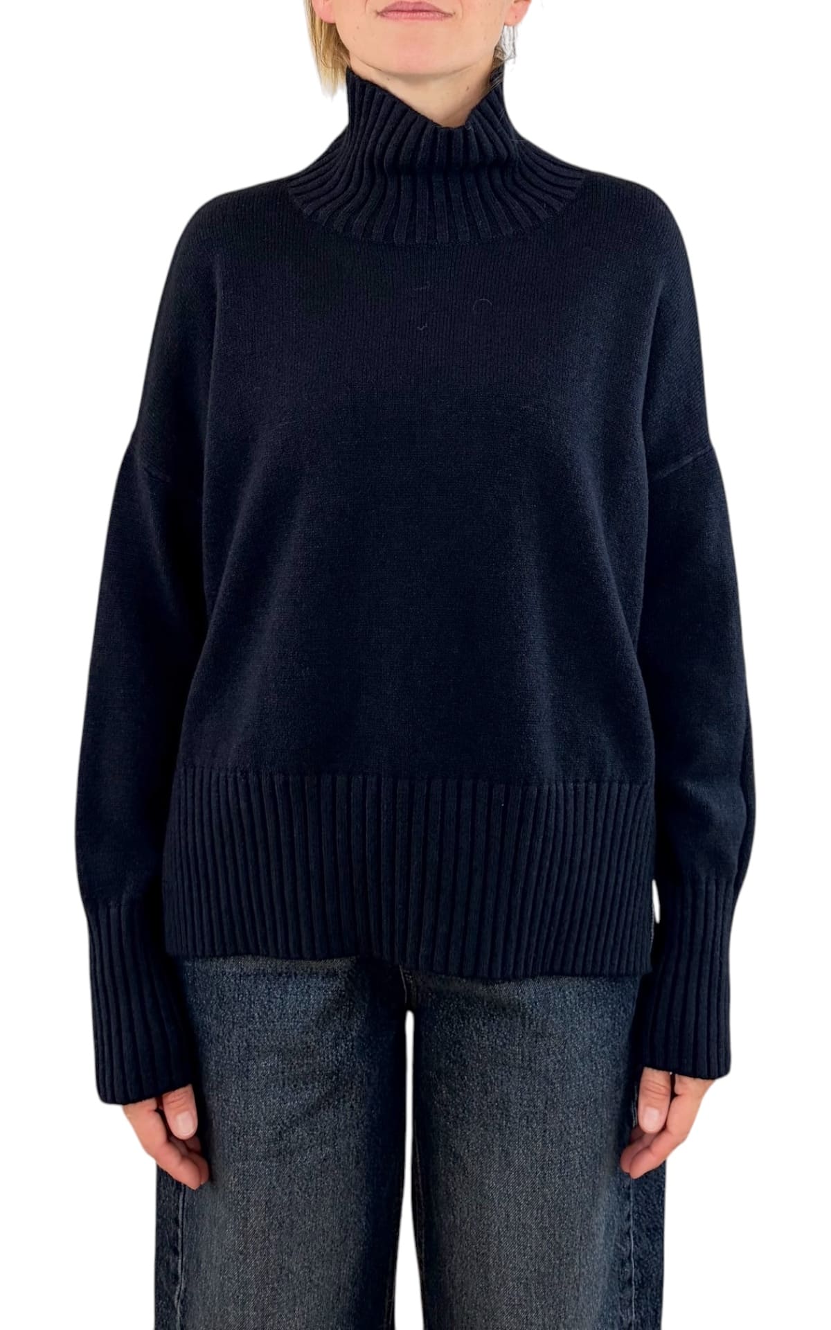 Initial - Maglia collo alto spacco - Blu