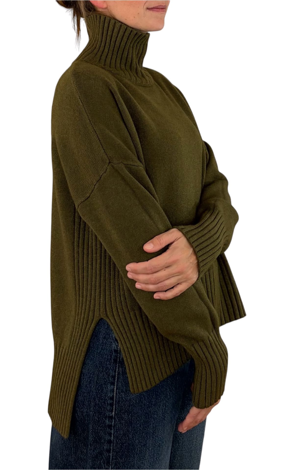 Initial - Maglia collo alto spacco - Verde