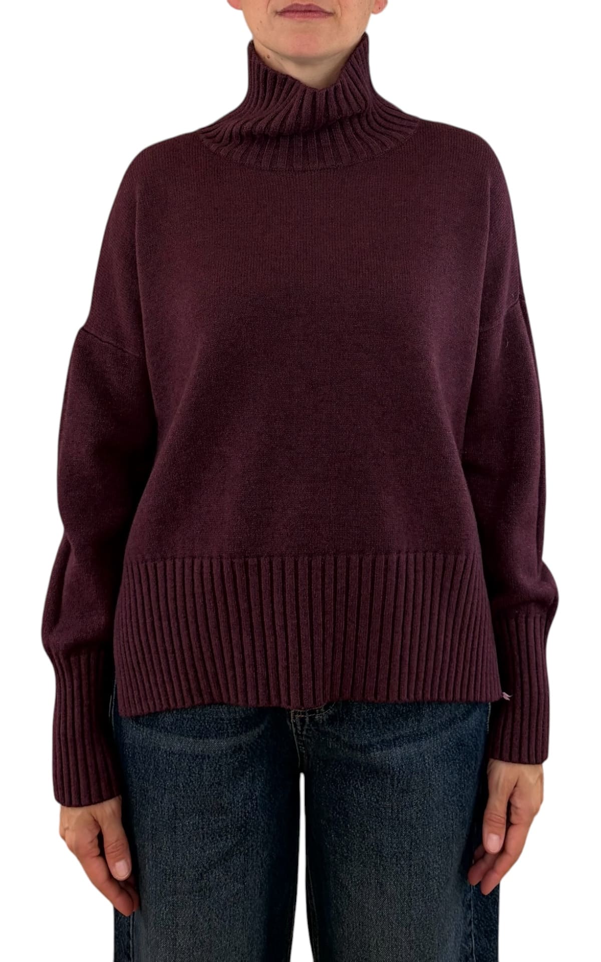 Initial - Maglia collo alto spacco - Vino