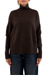 Initial - Maglia collo alto spacco - Moro