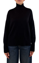 Initial - Maglia collo alto spacco - Nero