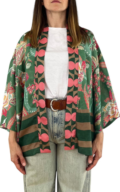 Wu'Side - Kimono corto sfoderato - Verde/Fuxia