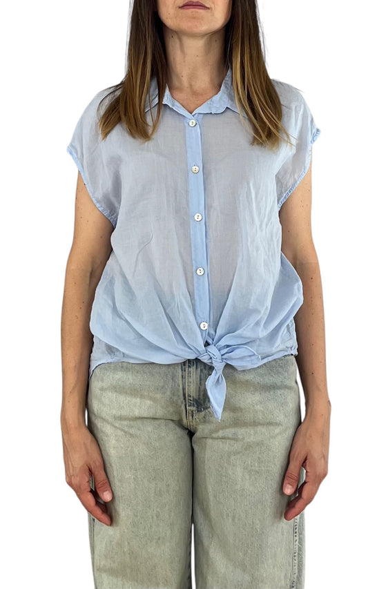 Off-On - Camicia mussola smanicata - Celeste