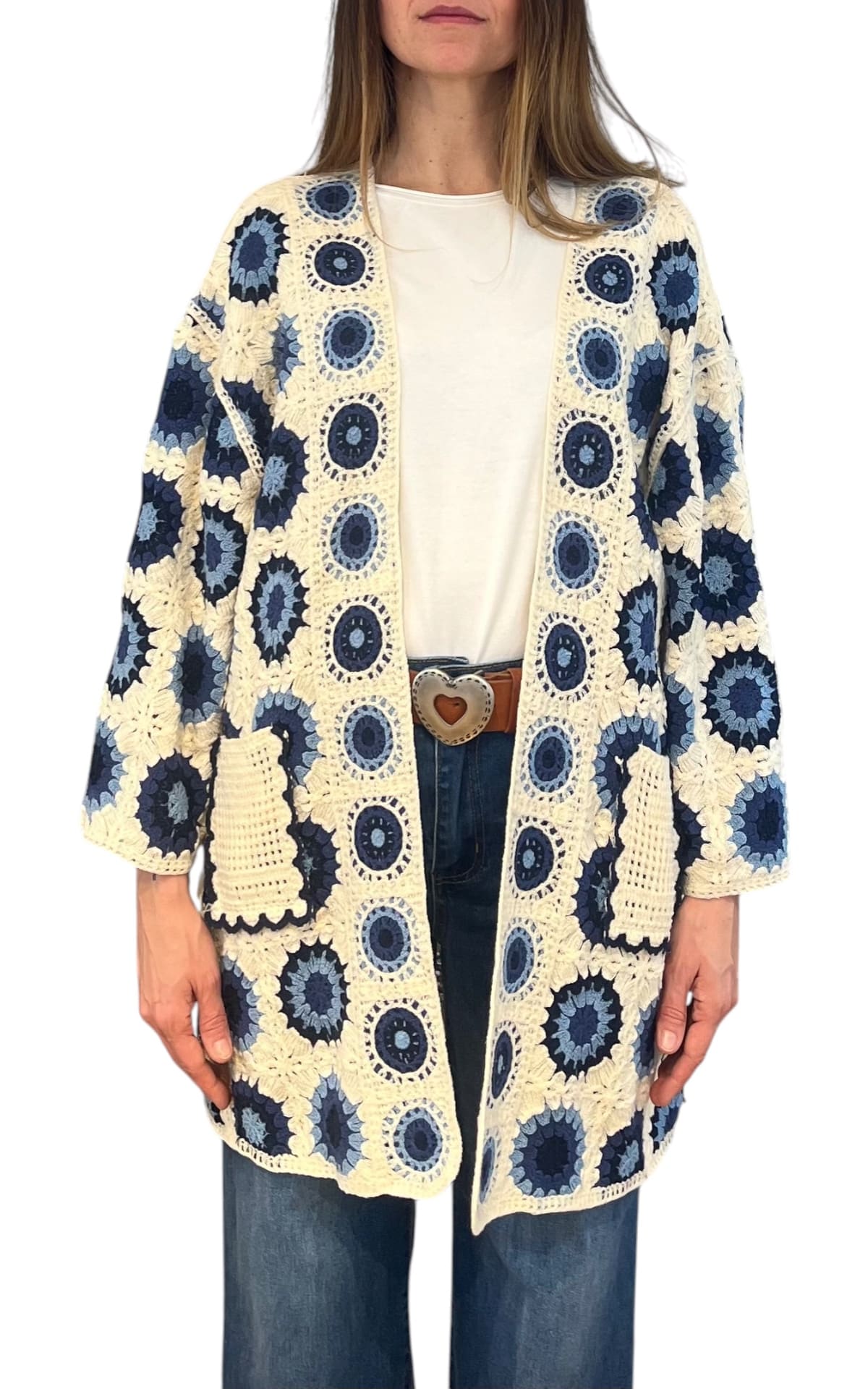 Off-On - Cardigan macramè - Blu