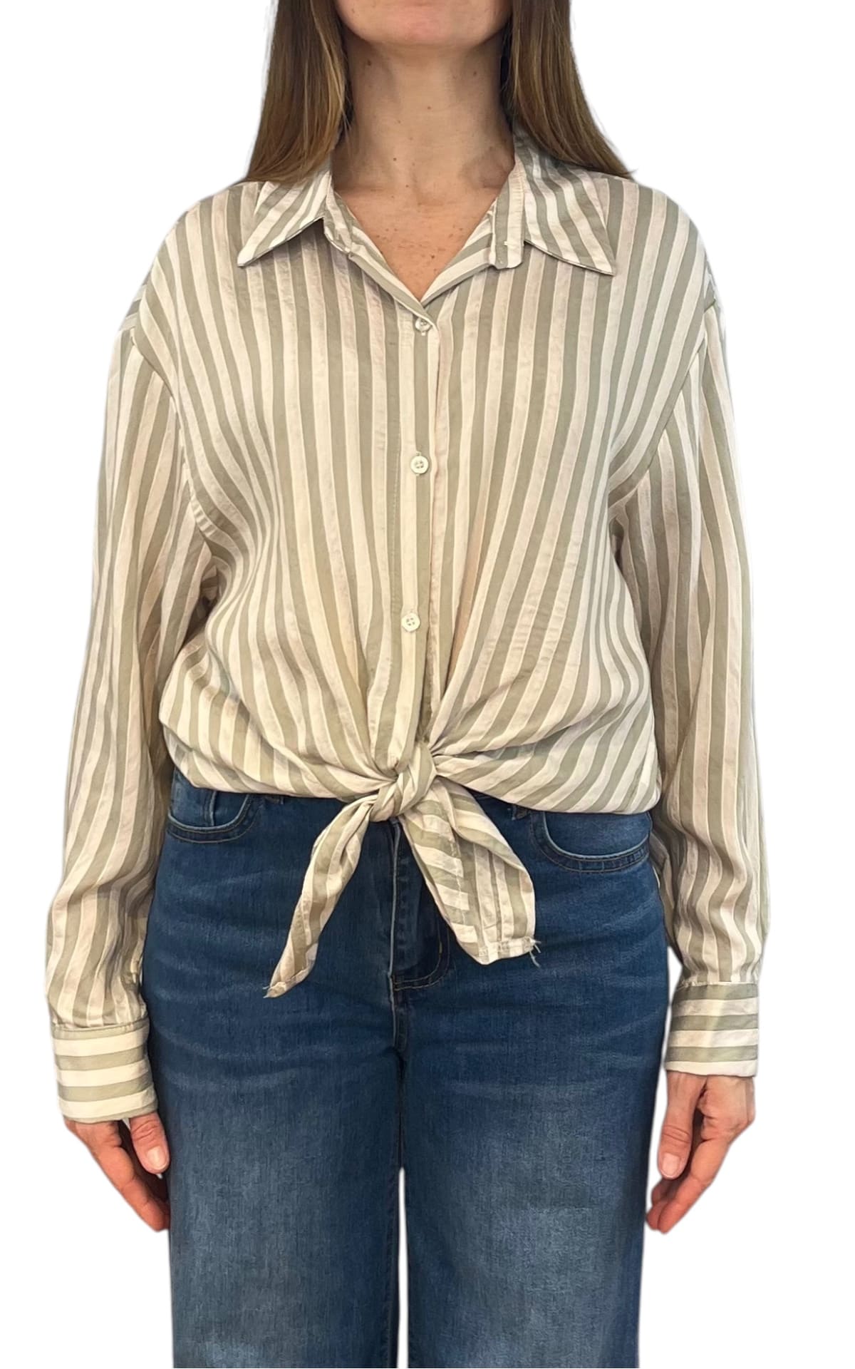 Off-on - Camicia a righe - Burro/Salvia