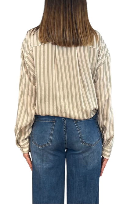 Off-on - Camicia a righe - Burro/Salvia
