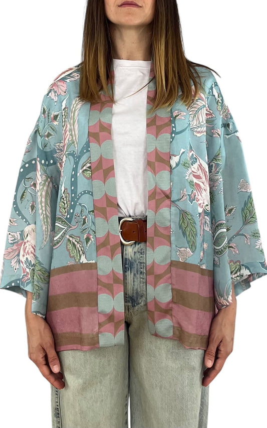 Wu'Side - Kimono corto sfoderato - Rosa/Celeste