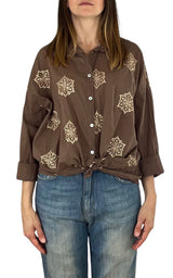 Off-On - Camicia mussola ricamo - Moro