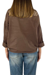 Off-On - Camicia mussola ricamo - Moro
