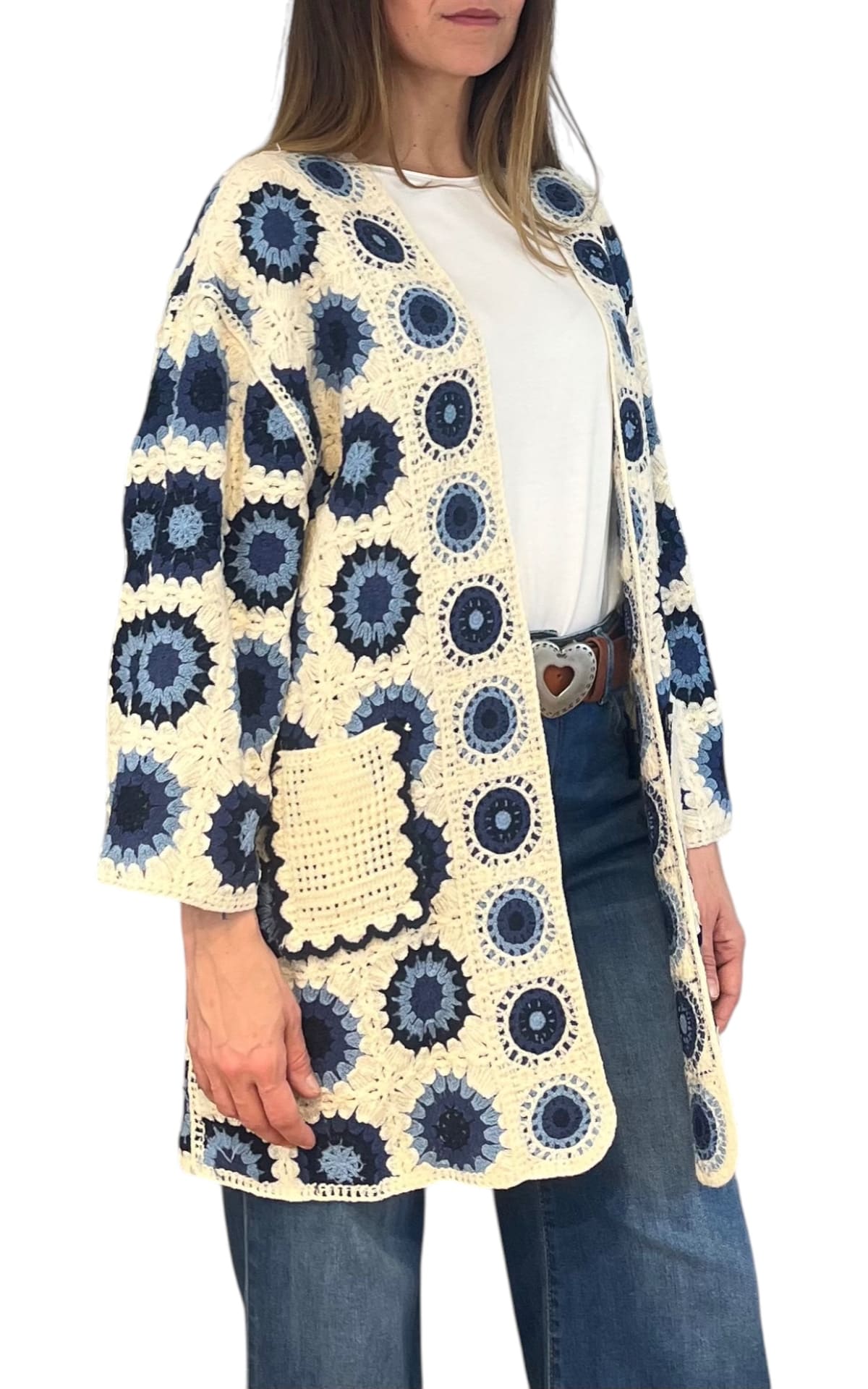 Off-On - Cardigan macramè - Blu