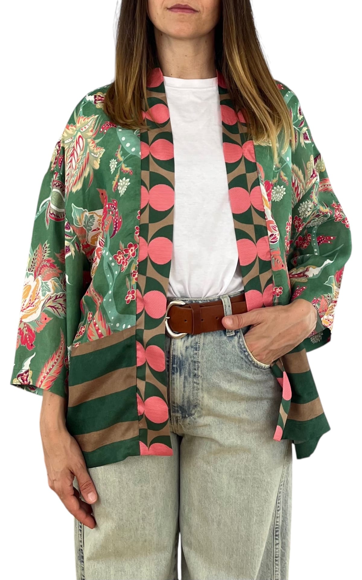 Wu'Side - Kimono corto sfoderato - Verde/Fuxia