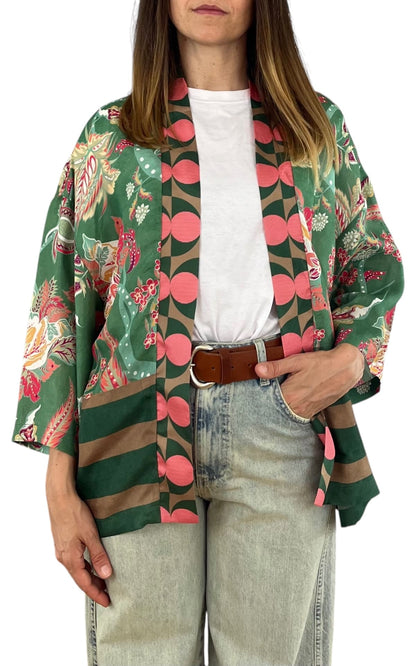 Wu'Side - Kimono corto sfoderato - Verde/Fuxia
