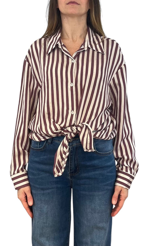 Off-on - Camicia a righe - Burro/Bordeux