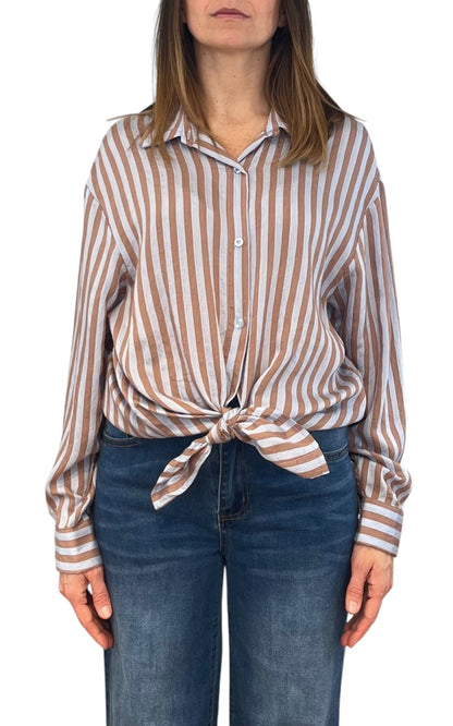 Off-on - Camicia a righe - Camel/Celeste