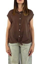 Off-On - Camicia mussola smanicata - Moro