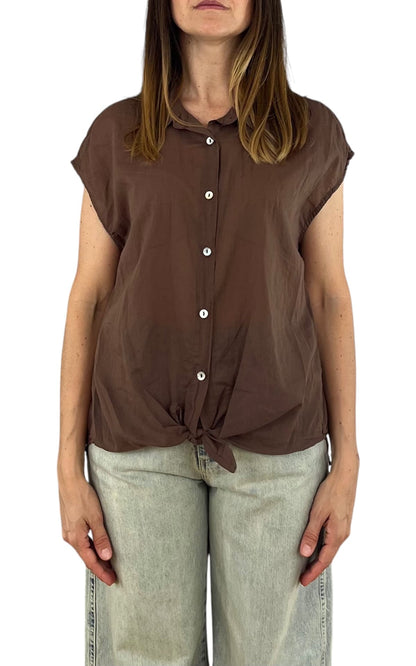 Off-On - Camicia mussola smanicata - Moro