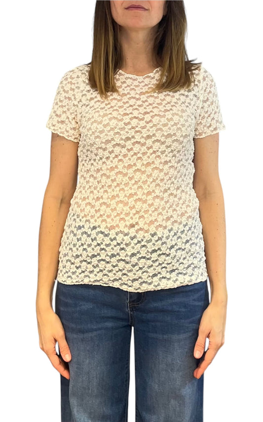 Off-on -T-shirt pizzo - Bianco