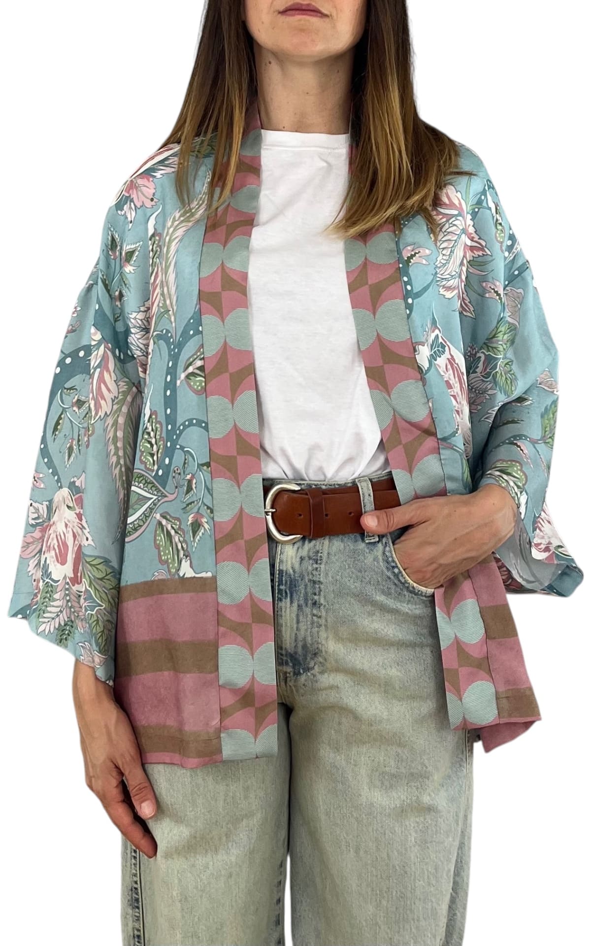 Wu'Side - Kimono corto sfoderato - Rosa/Celeste