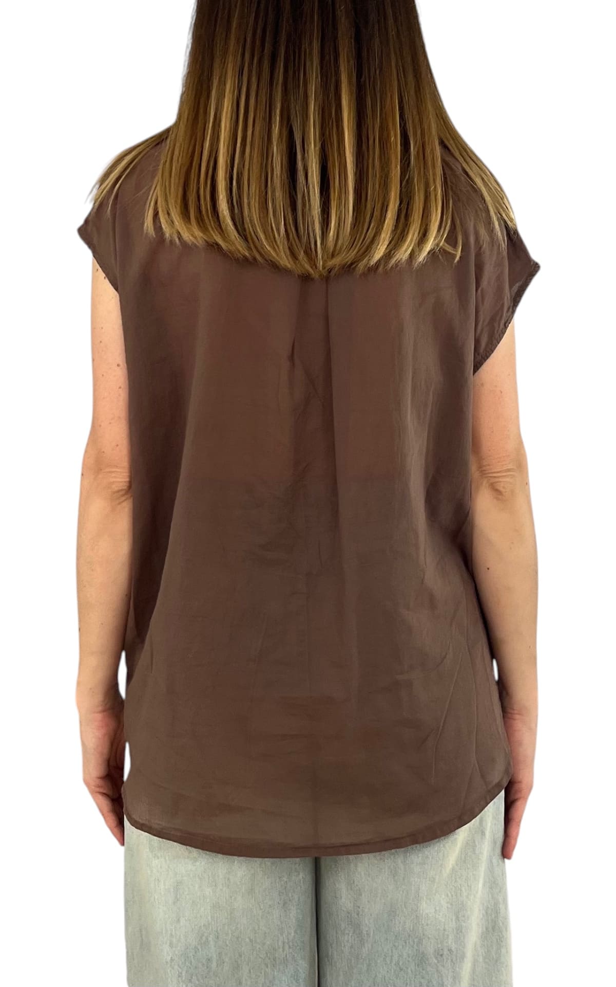 Off-On - Camicia mussola smanicata - Moro